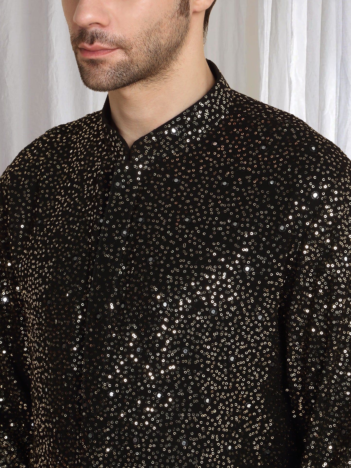 Sequins Ombre Embroidered Kurta Dupatta Set - Black