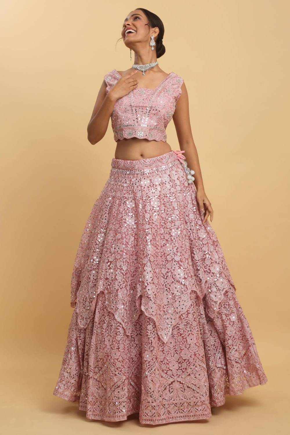 Utsav Mirror Embroidered and Layered Lehenga Set