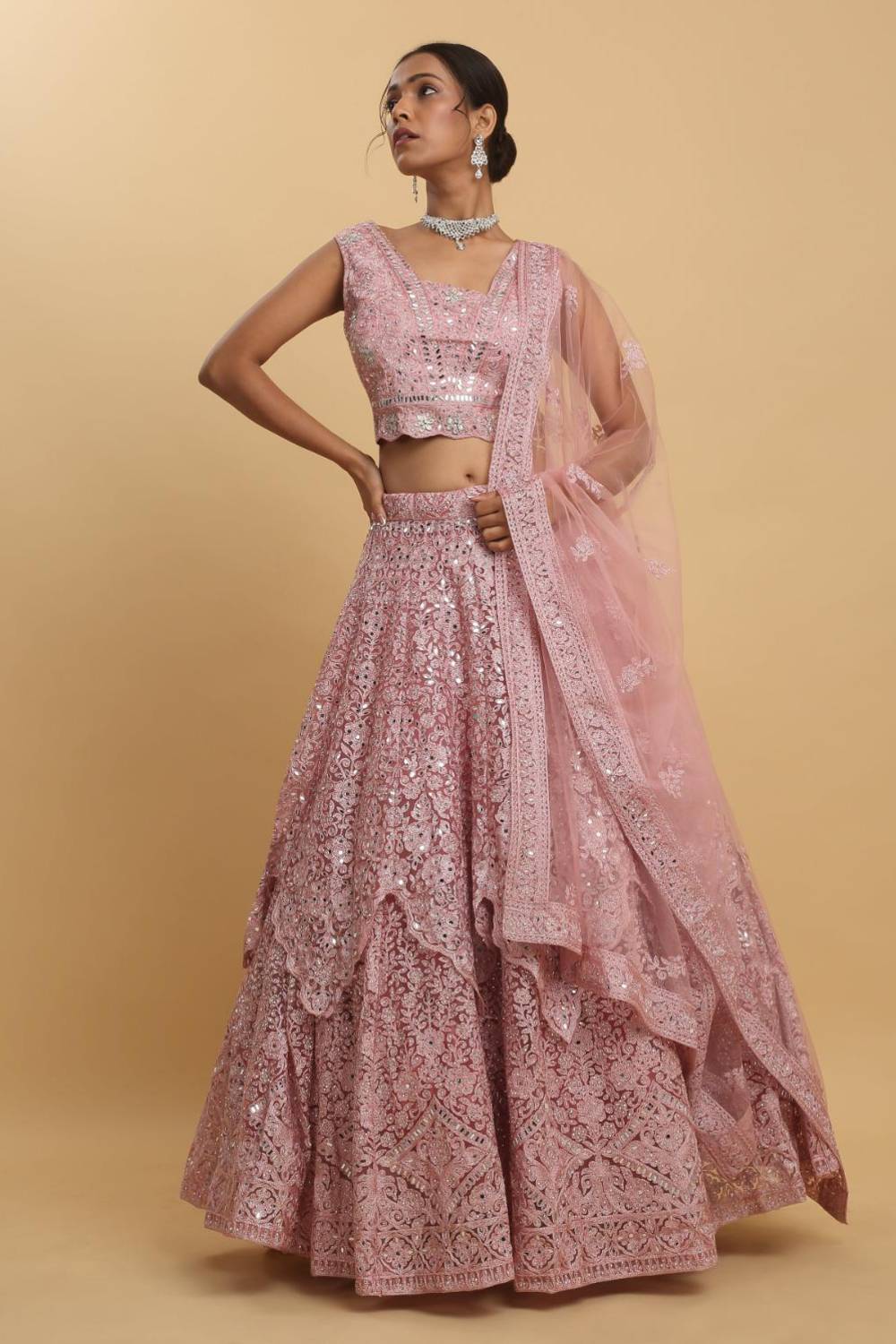 Utsav Mirror Embroidered and Layered Lehenga Set