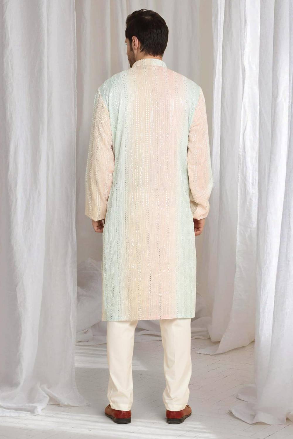 Ambar Ombre Embroidered Kurta Dupatta Set - Coral Sea Green
