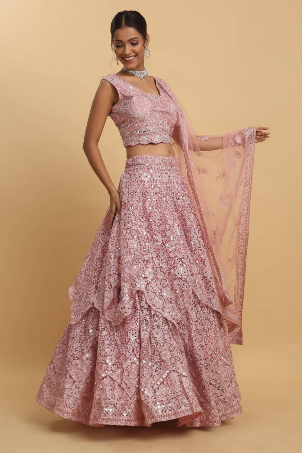 Utsav Mirror Embroidered and Layered Lehenga Set