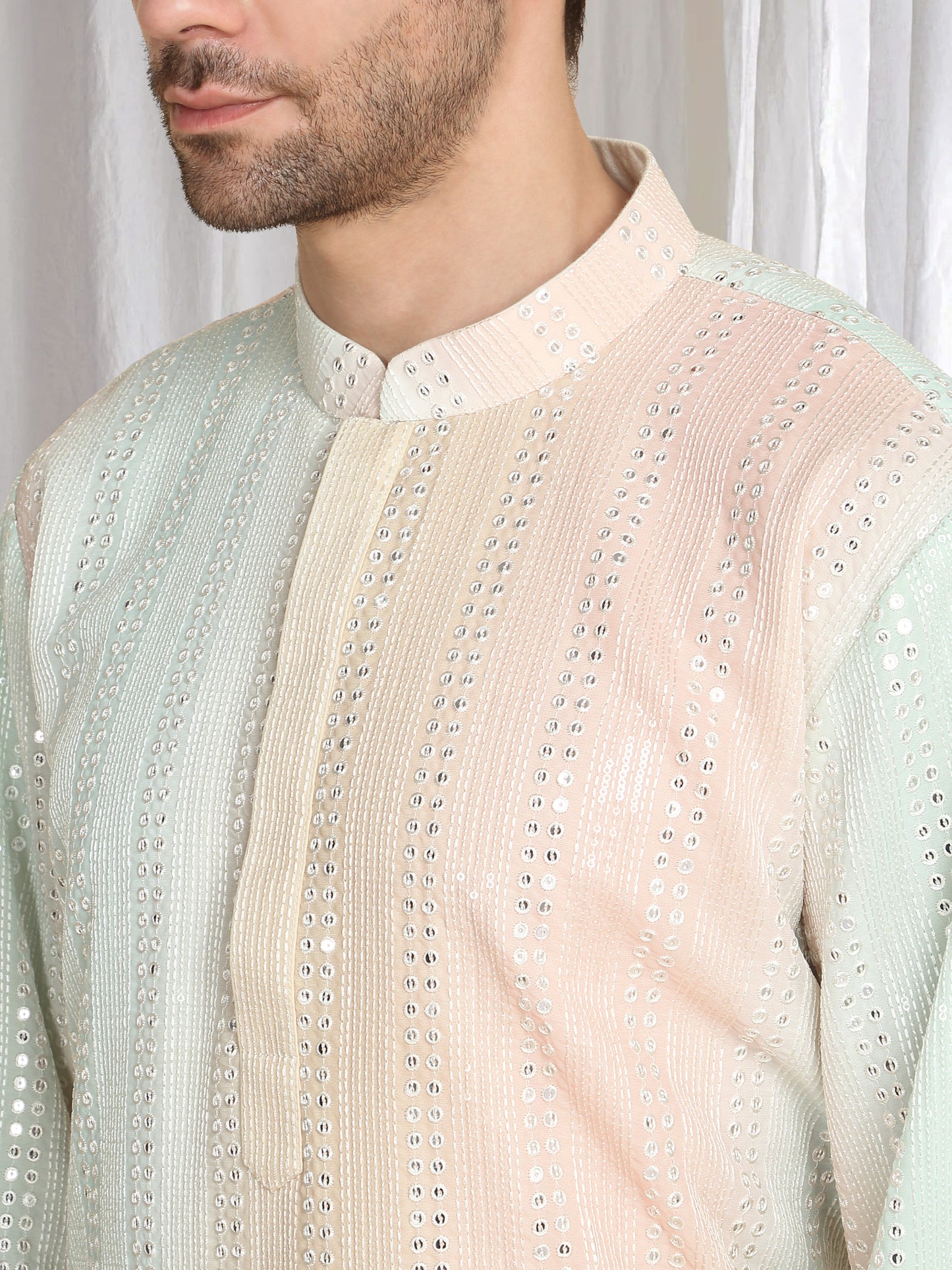 Ambar Ombre Embroidered Kurta Dupatta Set - Coral Sea Green