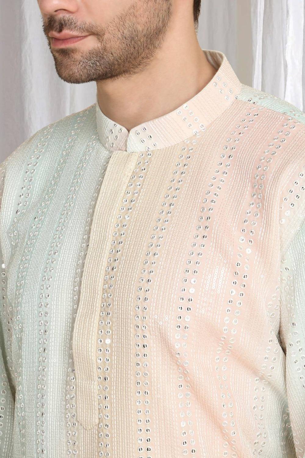 Ambar Ombre Embroidered Kurta Dupatta Set - Coral Sea Green