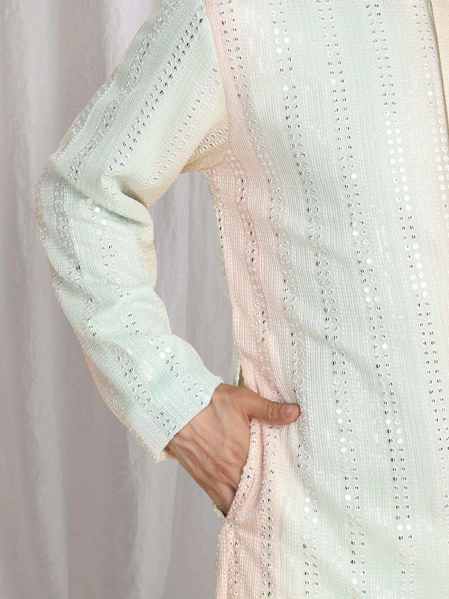 Ambar Ombre Embroidered Kurta Dupatta Set - Coral Sea Green