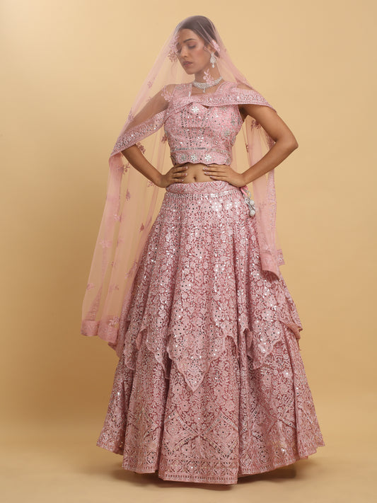 Utsav Mirror Embroidered and Layered Lehenga Set