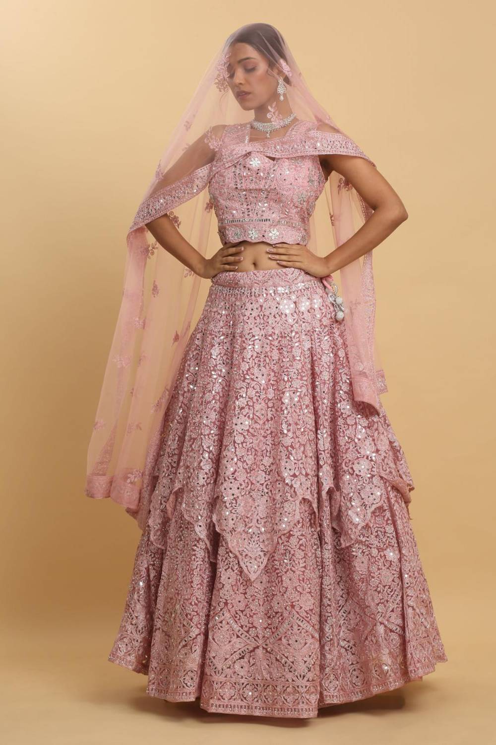 Utsav Mirror Embroidered and Layered Lehenga Set