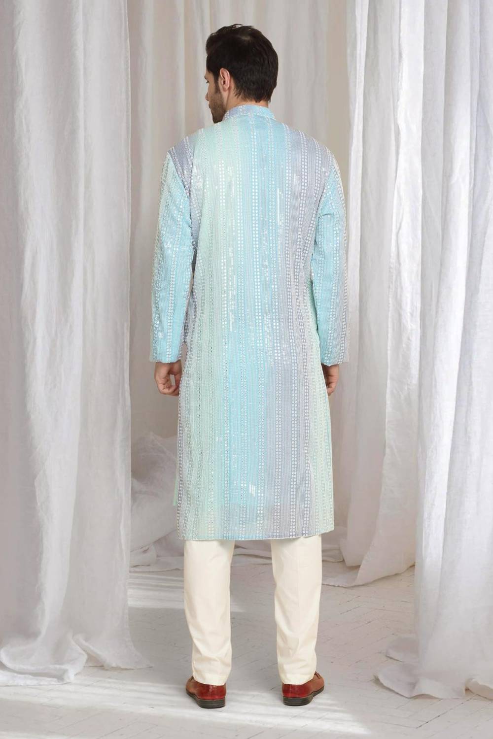 Ambar Ombre Embroidered Kurta Dupatta Set - Blue Sea Green