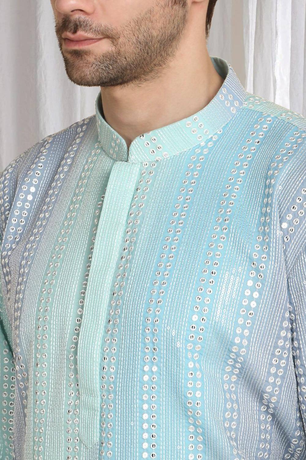 Ambar Ombre Embroidered Kurta Dupatta Set - Blue Sea Green