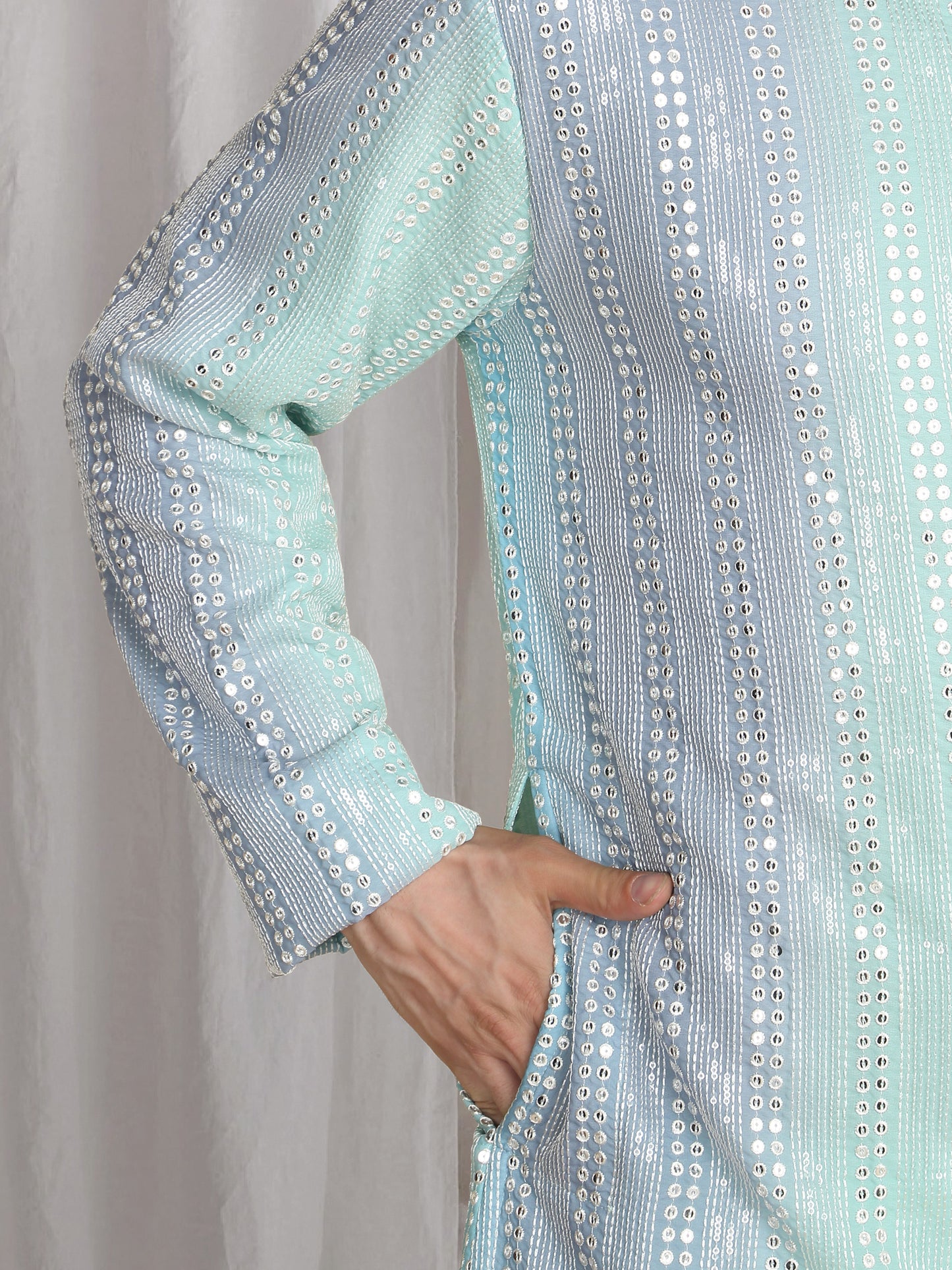 Ambar Ombre Embroidered Kurta Dupatta Set - Blue Sea Green