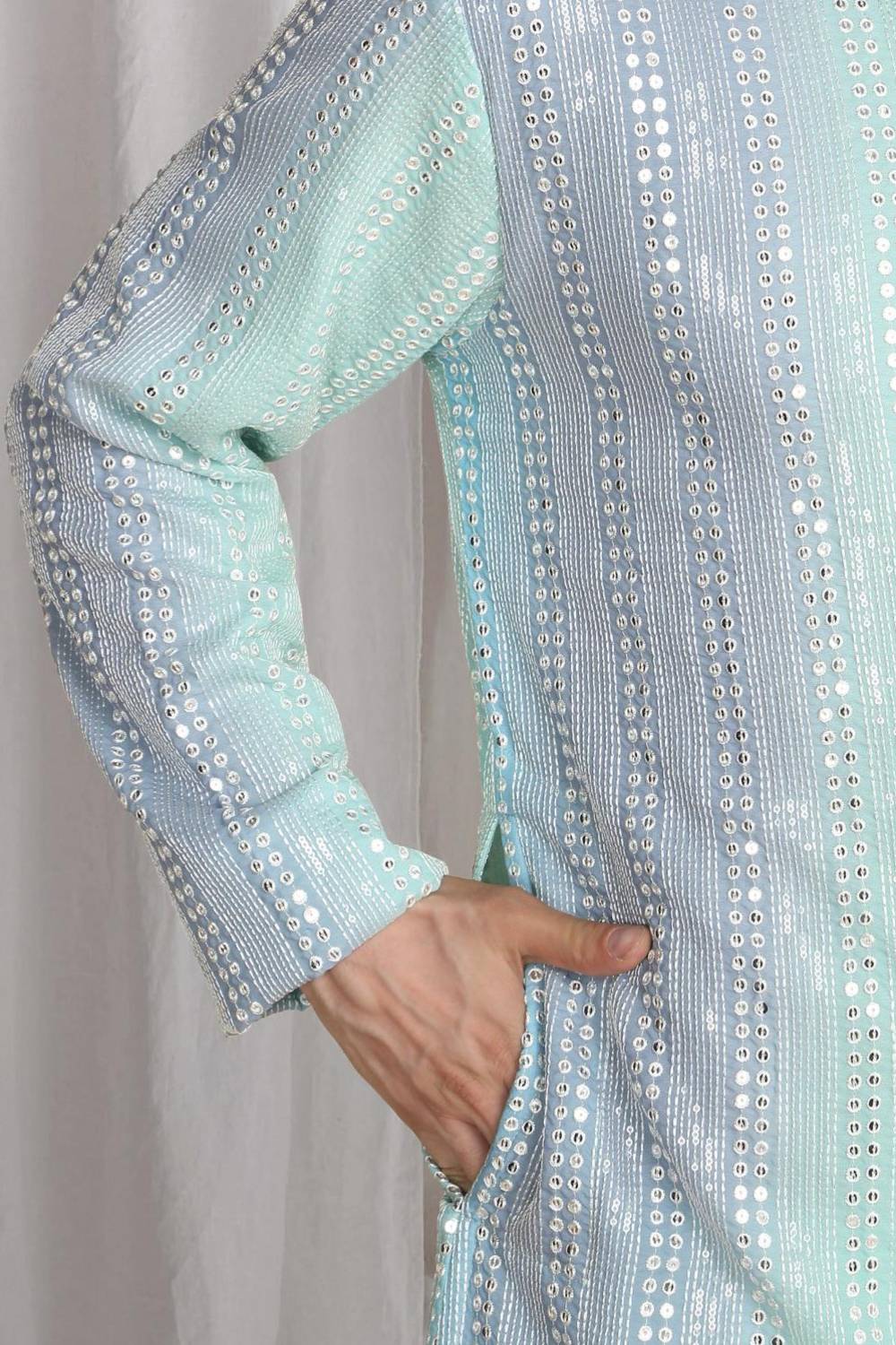 Ambar Ombre Embroidered Kurta Dupatta Set - Blue Sea Green