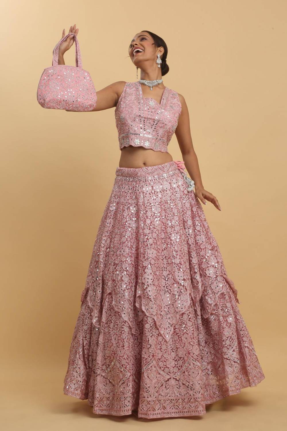 Utsav Mirror Embroidered and Layered Lehenga Set