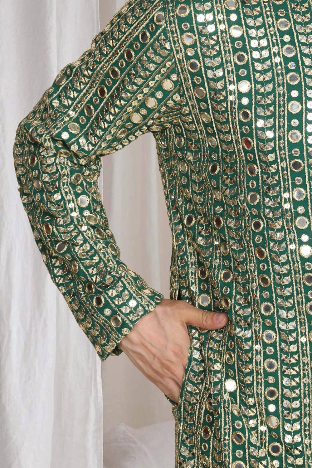 Festive Green Golden Thread Embroidered Kurta Dupatta Set