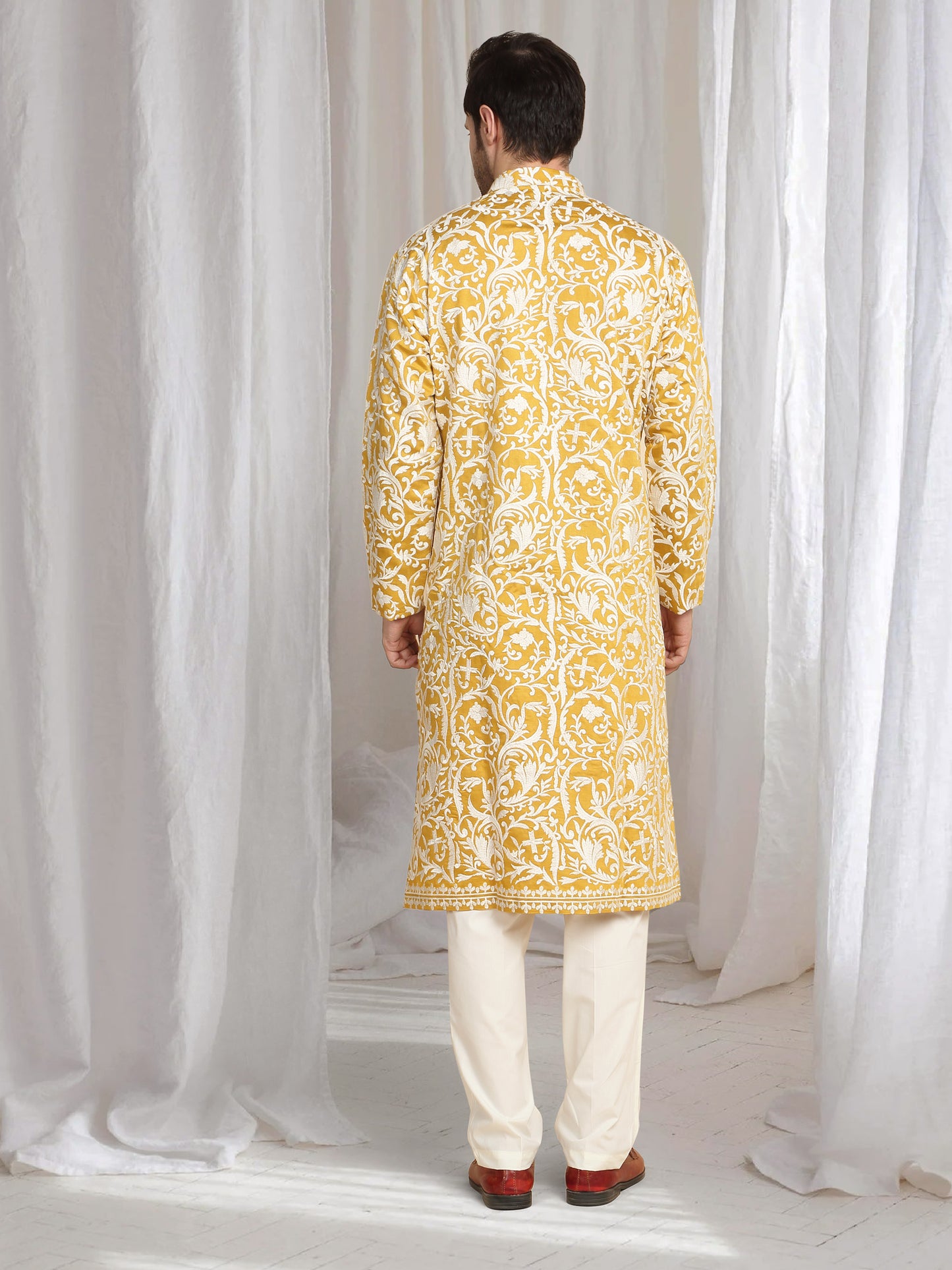 Aham Flora Thread Embroidered Kurta Set - Festive Yellow