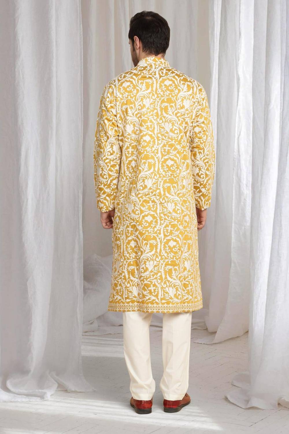 Aham Flora Thread Embroidered Kurta Set - Festive Yellow
