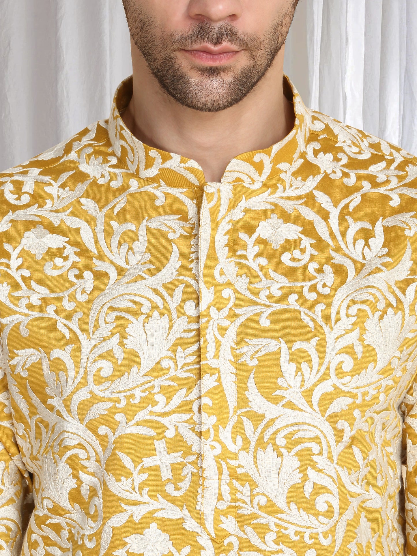 Aham Flora Thread Embroidered Kurta Set - Festive Yellow