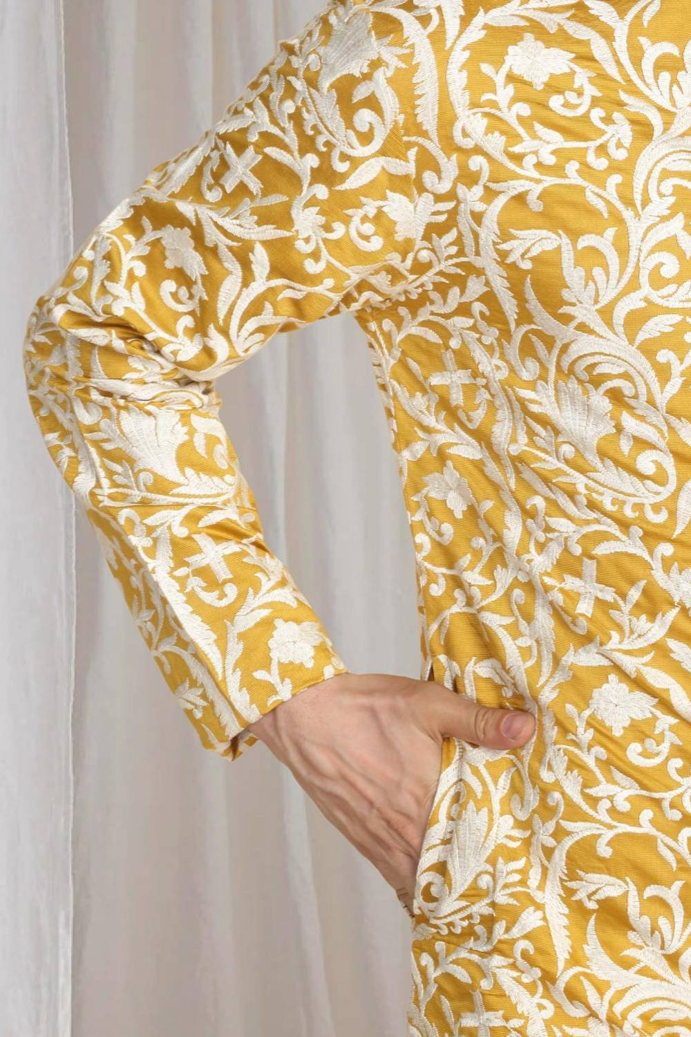 Aham Flora Thread Embroidered Kurta Set - Festive Yellow