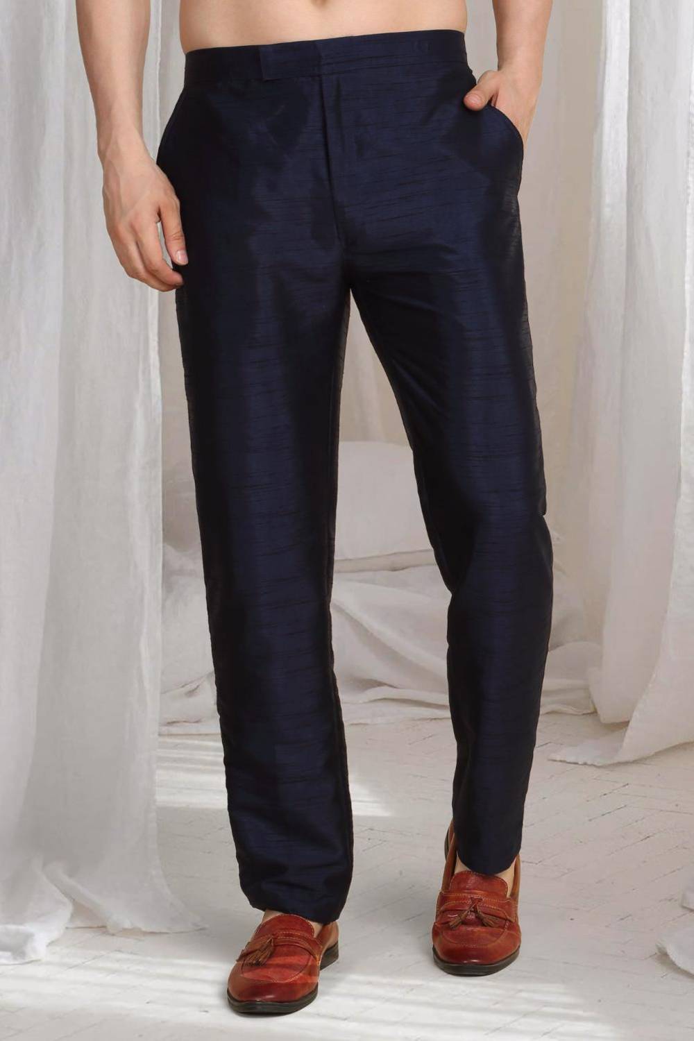 Pushp Floral Embroidered Jacket Kurta Pant Set - Navy Blue
