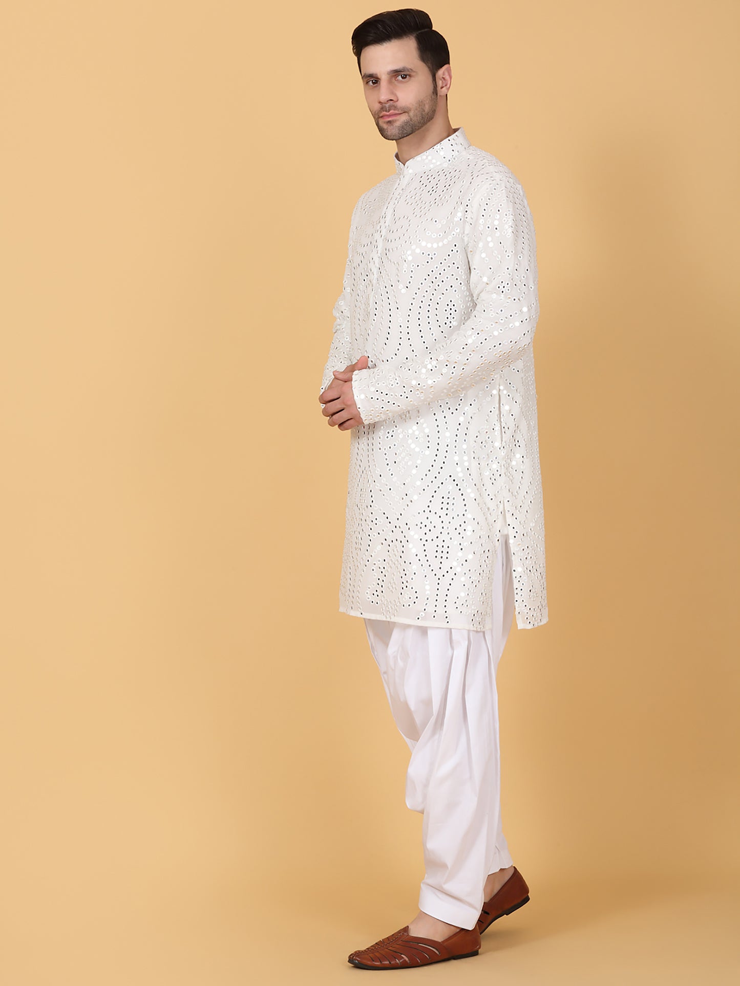 Jahaan Mirror Embroidery Work Kurta Set - White