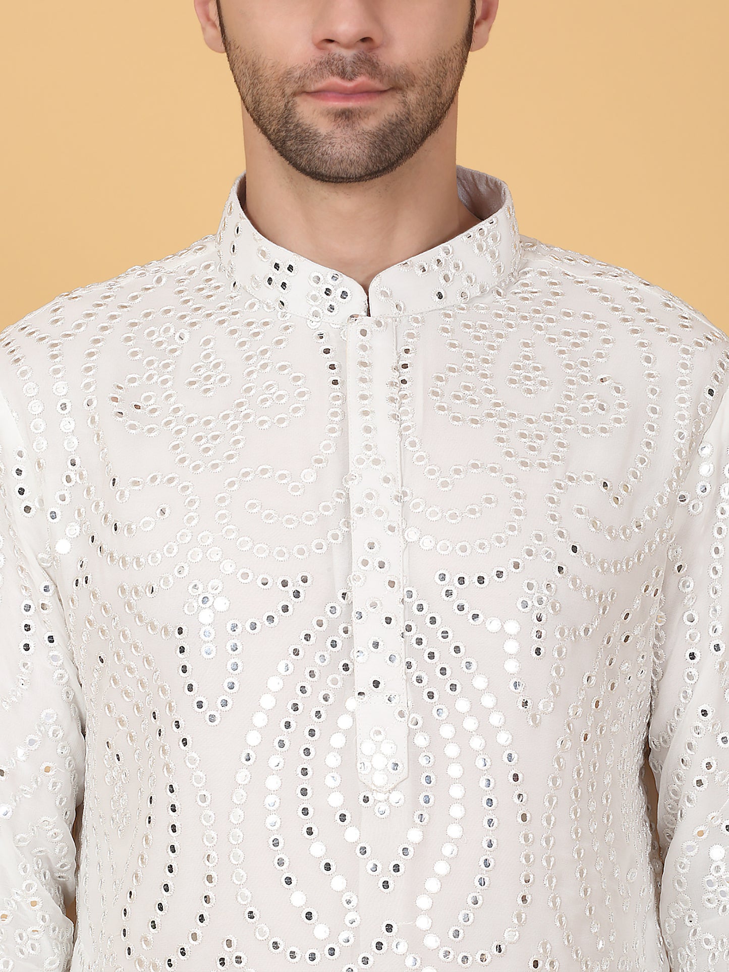 Jahaan Mirror Embroidery Work Kurta Set - White