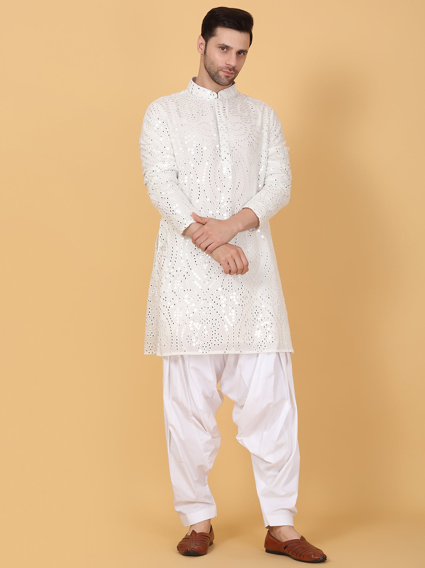 Jahaan Mirror Embroidery Work Kurta Set - White