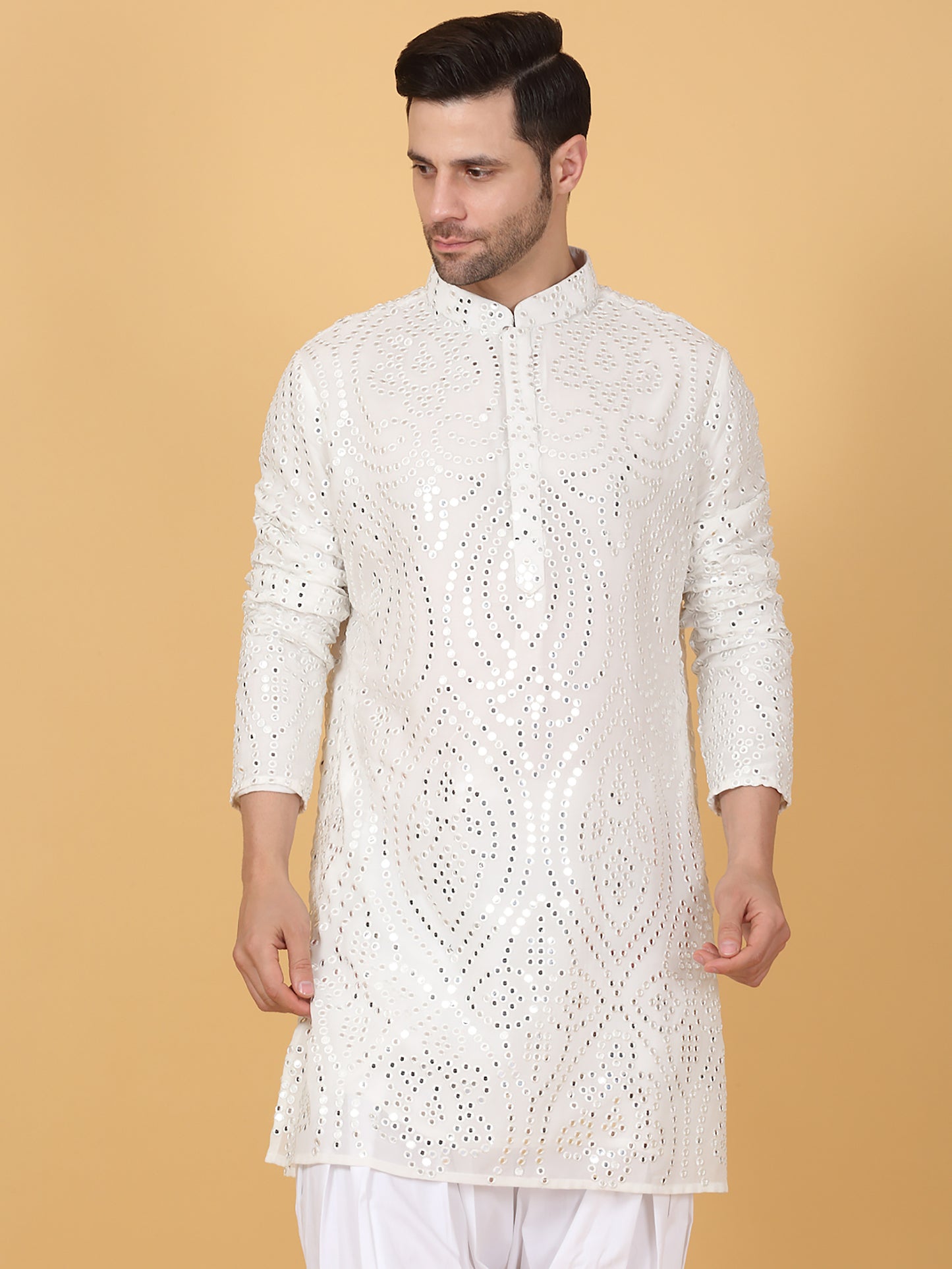 Jahaan Mirror Embroidery Work Kurta Set - White