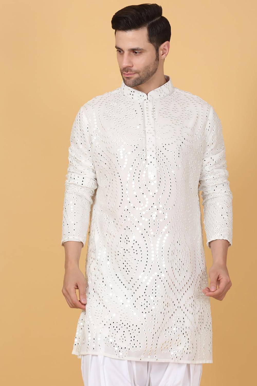 Jahaan Mirror Embroidery Work Kurta Set - White