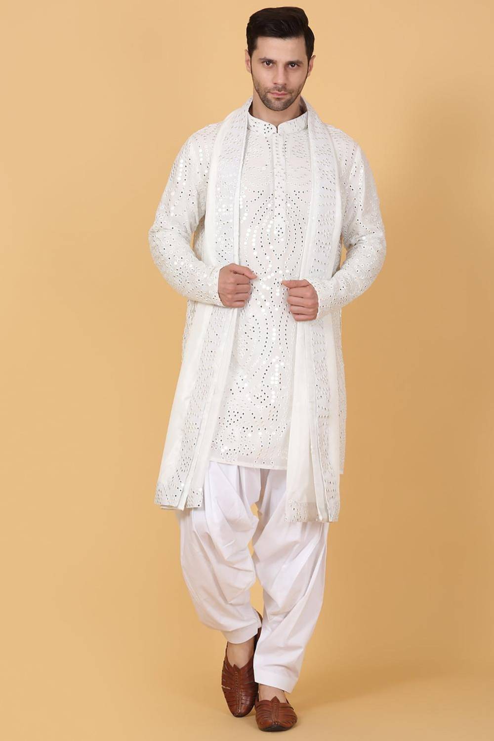Jahaan Mirror Embroidery Work Kurta Set - White