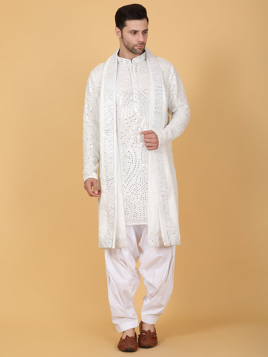 Jahaan Mirror Embroidery Work Kurta Set - White