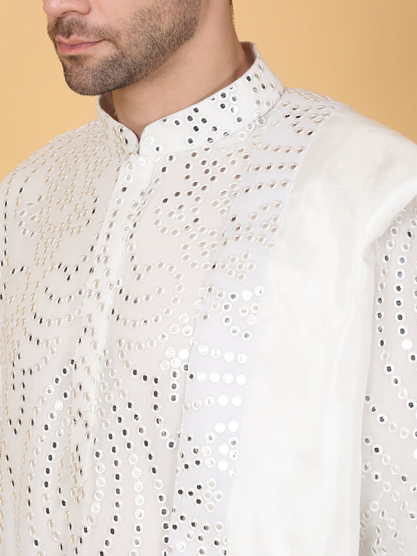 Jahaan Mirror Embroidery Work Kurta Set - White