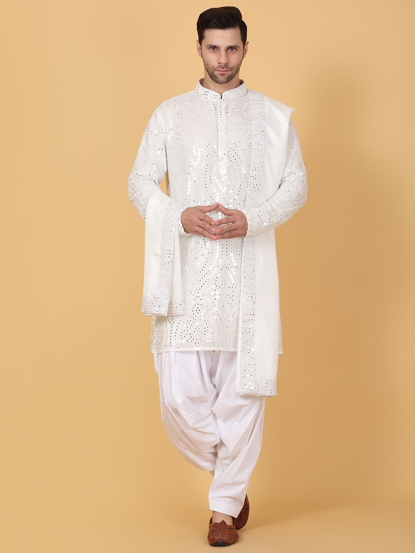Jahaan Mirror Embroidery Work Kurta Set - White