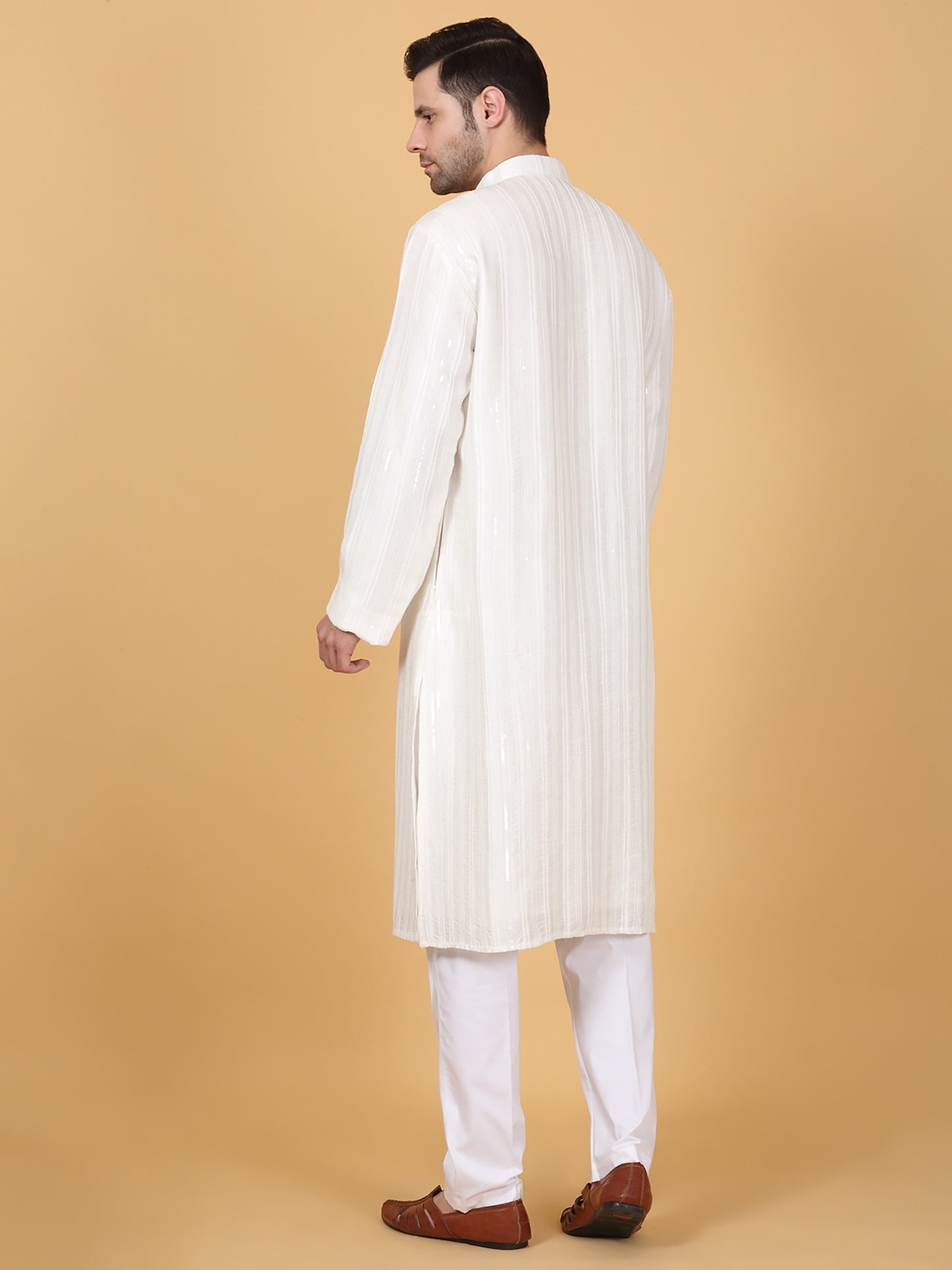 Beads & Sequins Stripe Embroidered Kurta Set