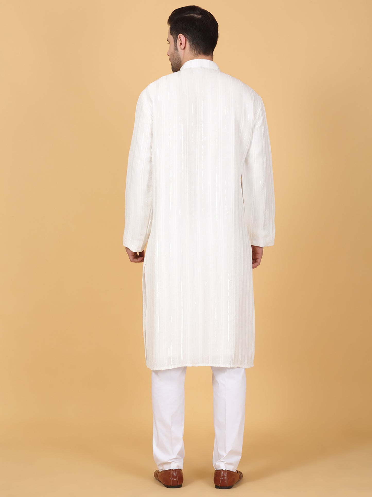 Beads & Sequins Stripe Embroidered Kurta Set