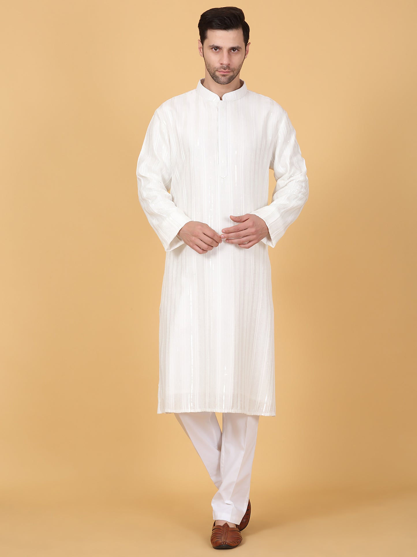 Beads & Sequins Stripe Embroidered Kurta Set