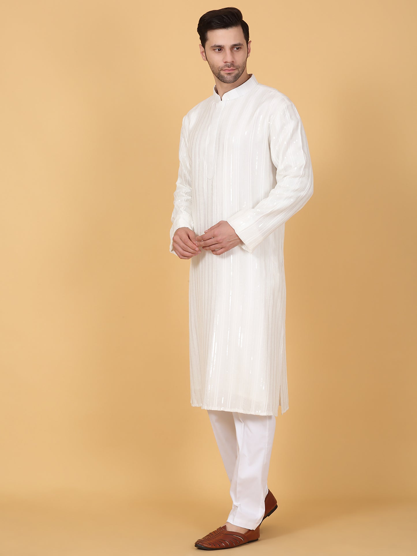 Beads & Sequins Stripe Embroidered Kurta Set