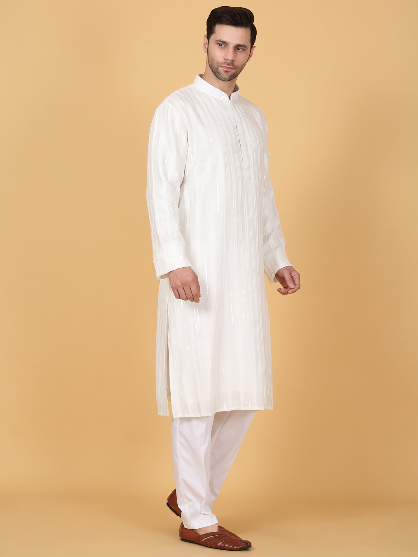 Beads & Sequins Stripe Embroidered Kurta Set