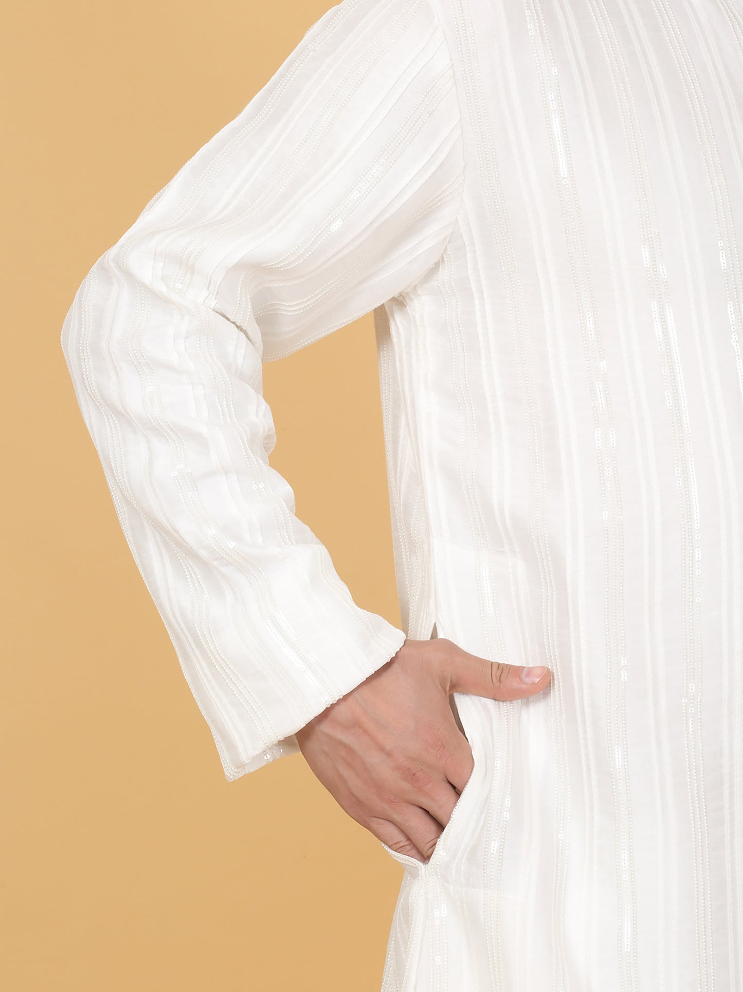 Beads & Sequins Stripe Embroidered Kurta Set