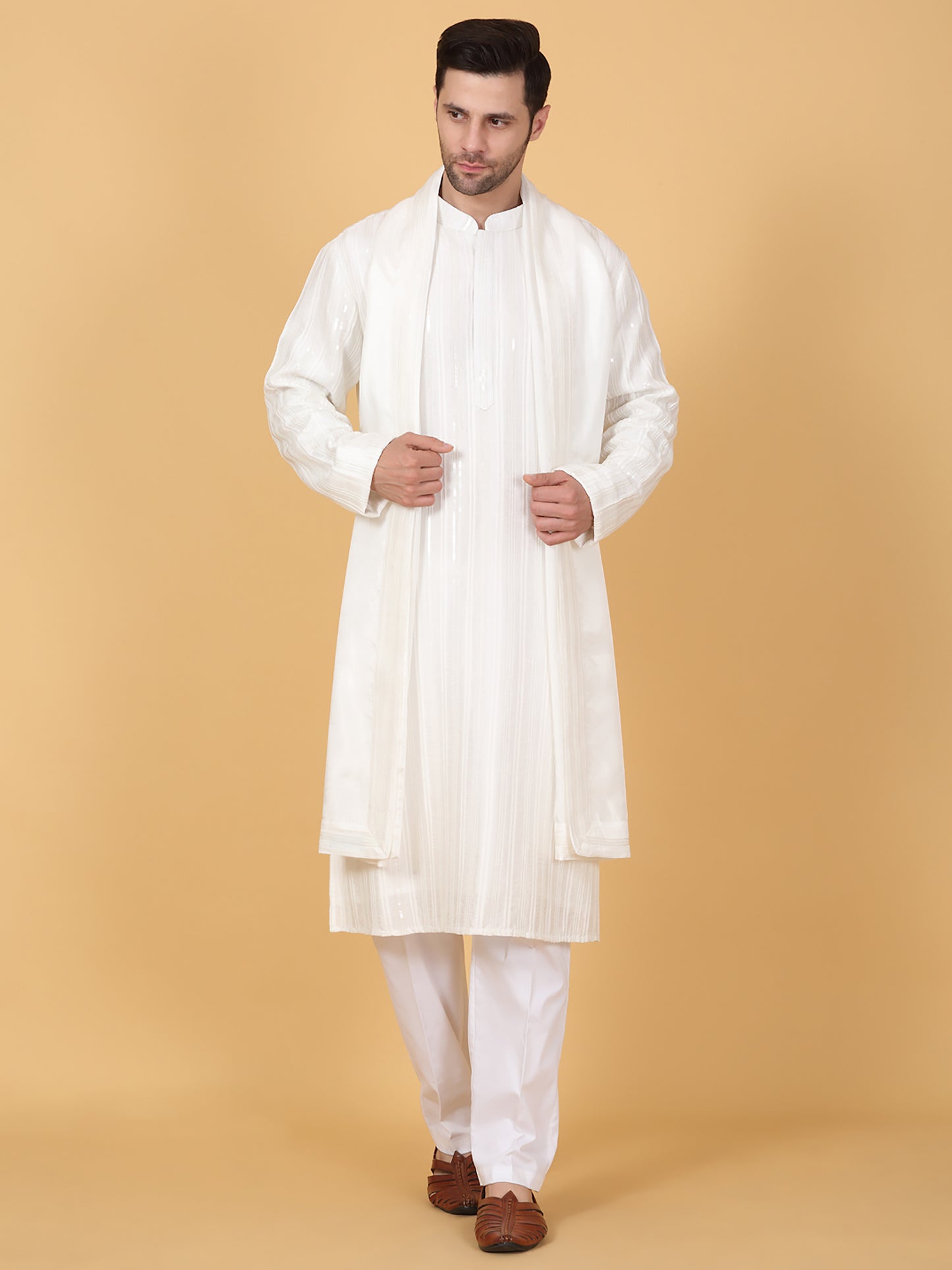 Beads & Sequins Stripe Embroidered Kurta Set