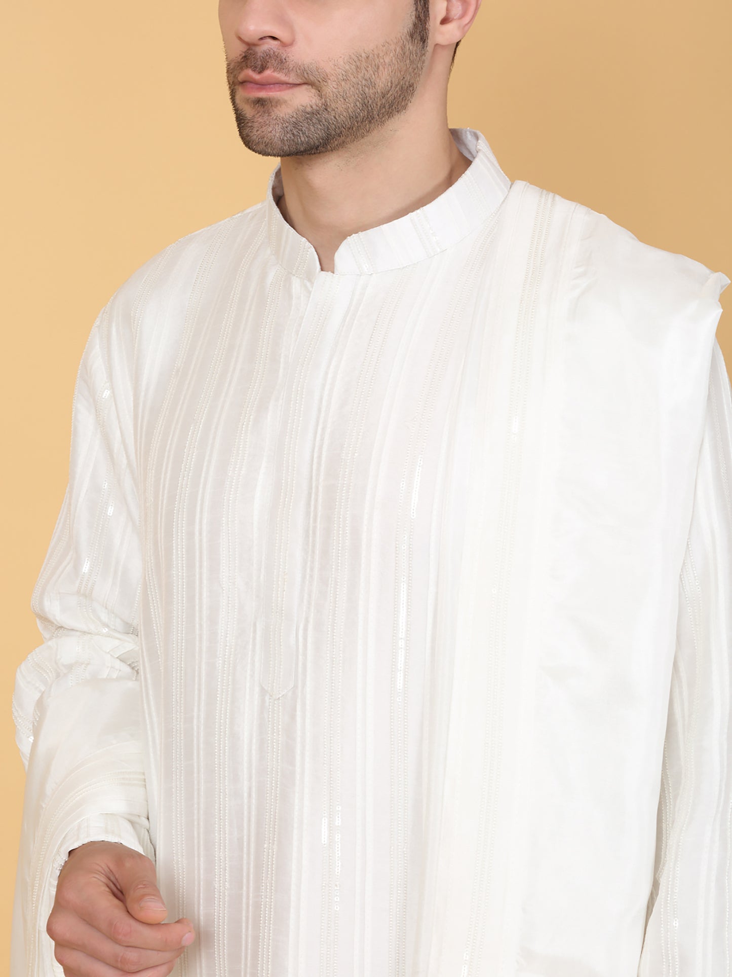 Beads & Sequins Stripe Embroidered Kurta Set