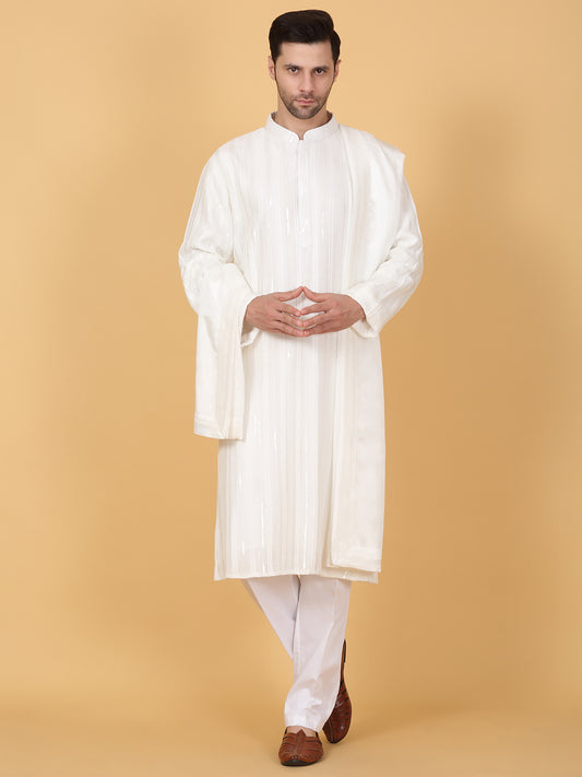 Beads & Sequins Stripe Embroidered Kurta Set