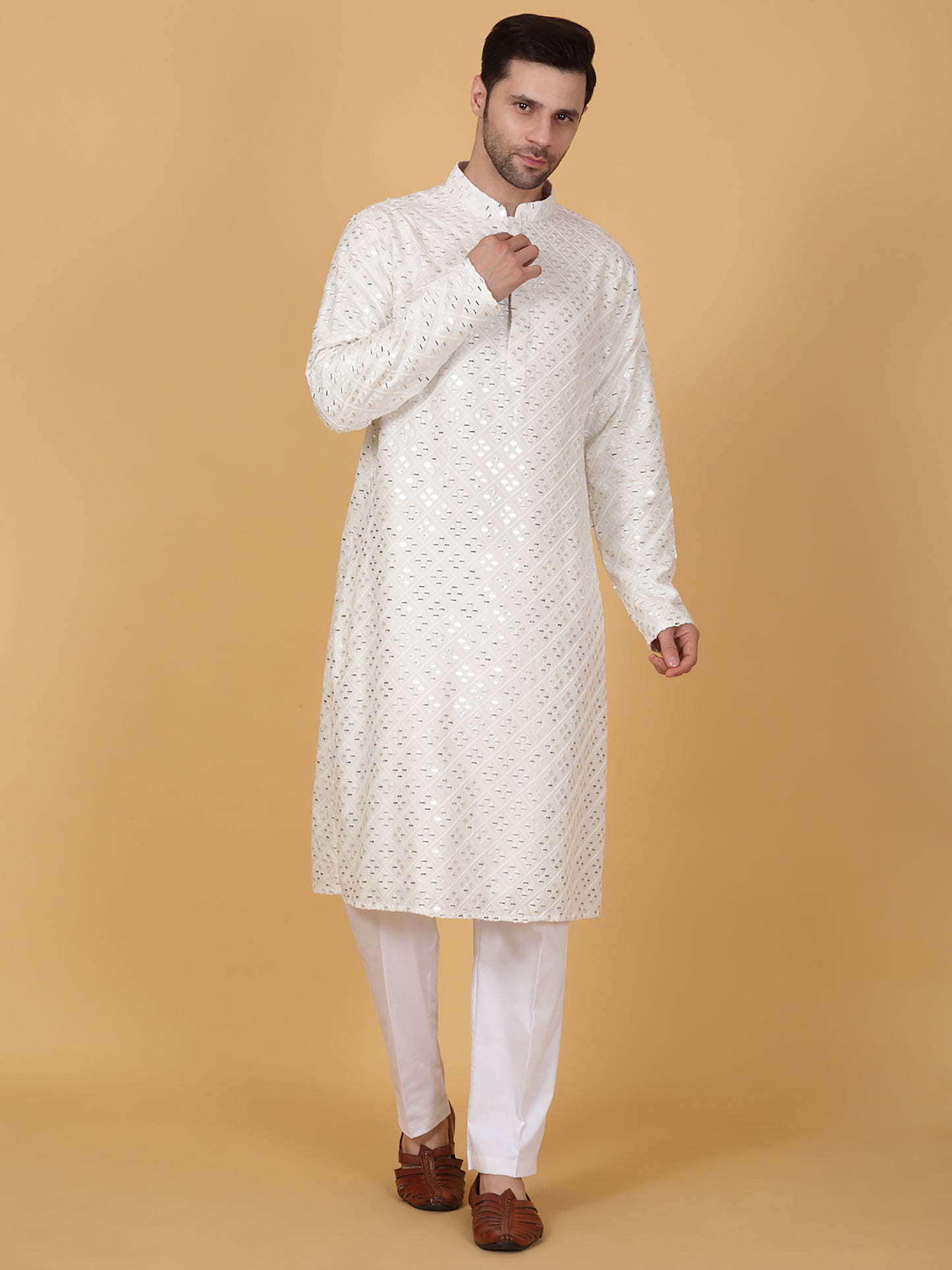 Mirror Embroidered Barfi Work Kurta Set
