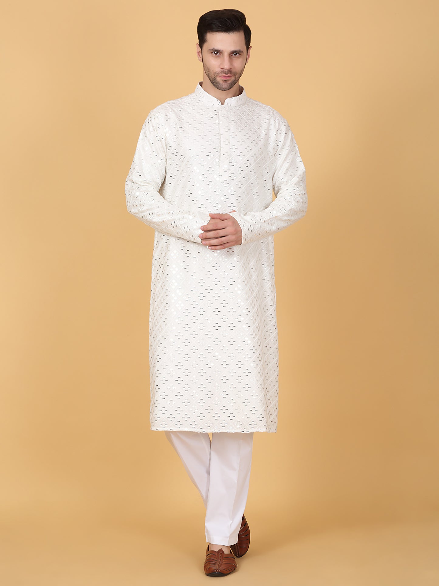 Mirror Embroidered Barfi Work Kurta Set