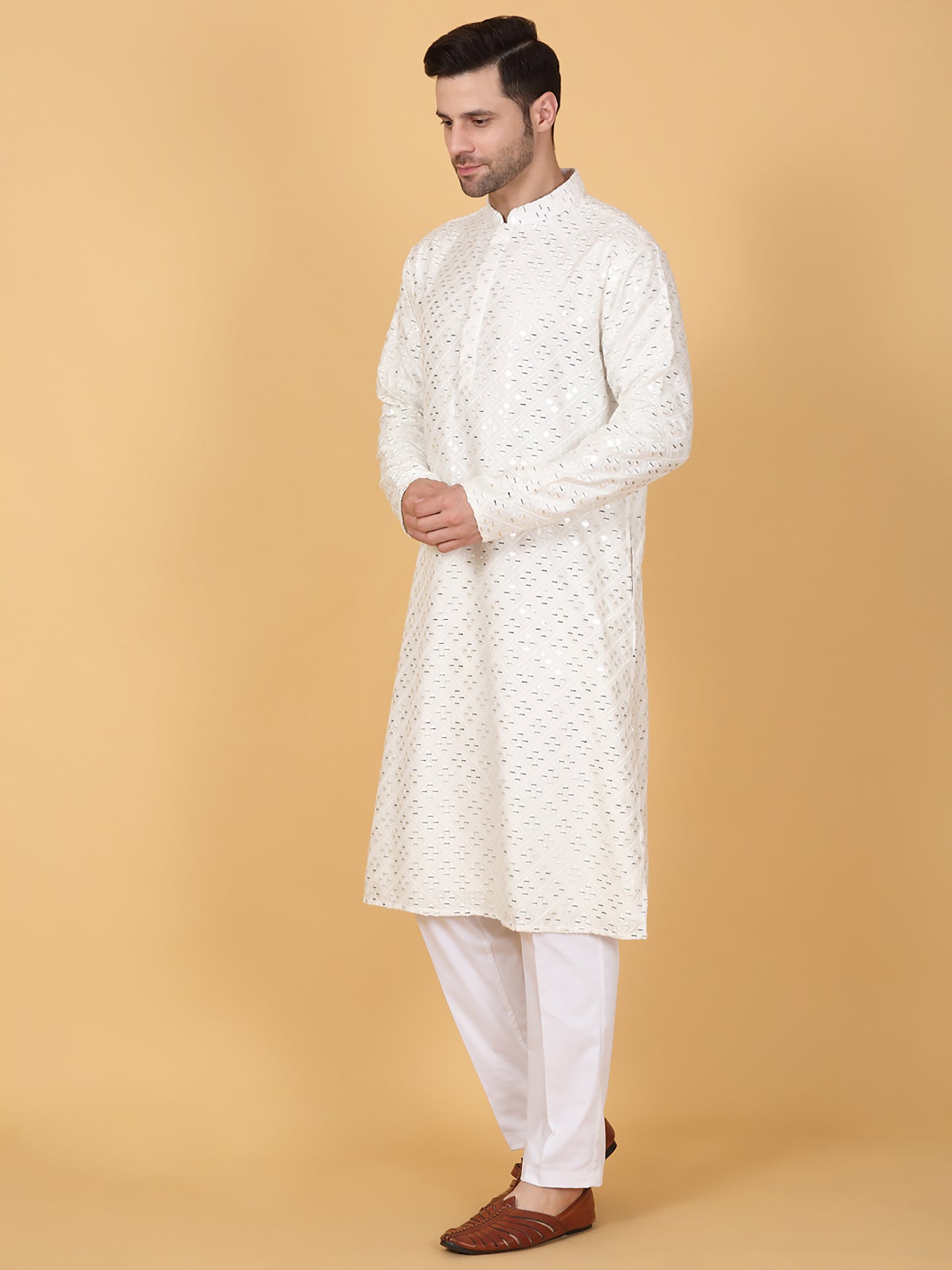 Mirror Embroidered Barfi Work Kurta Set