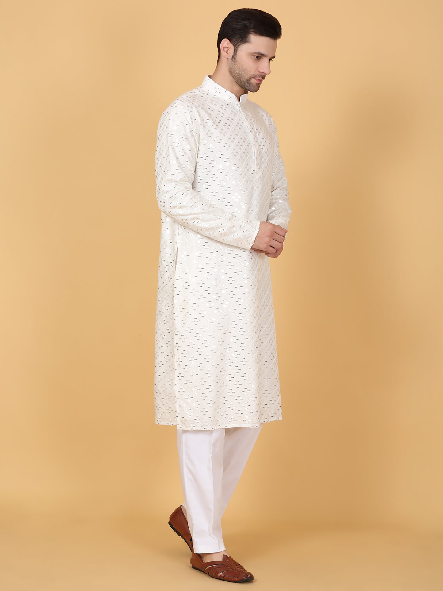 Mirror Embroidered Barfi Work Kurta Set