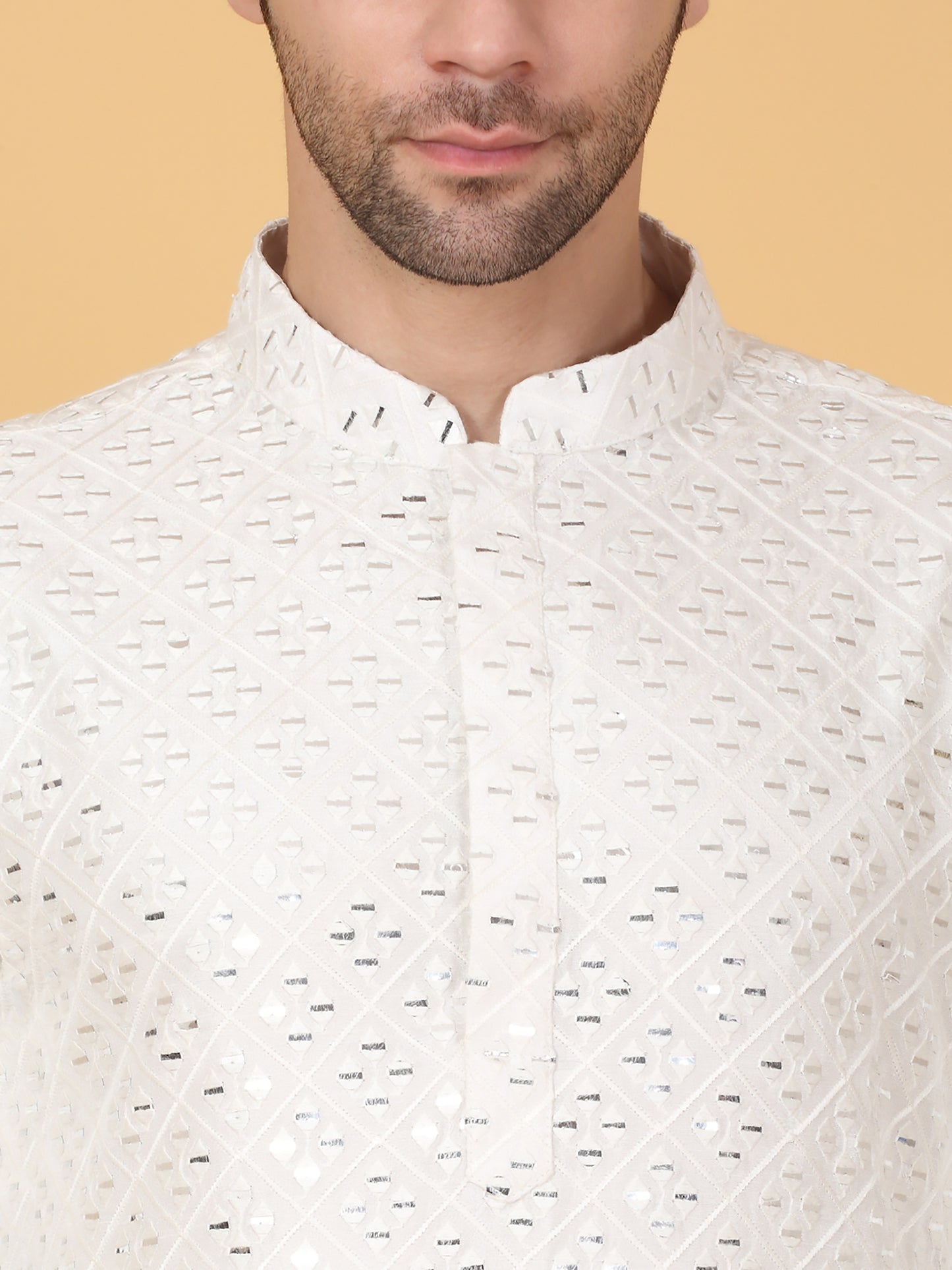 Mirror Embroidered Barfi Work Kurta Set