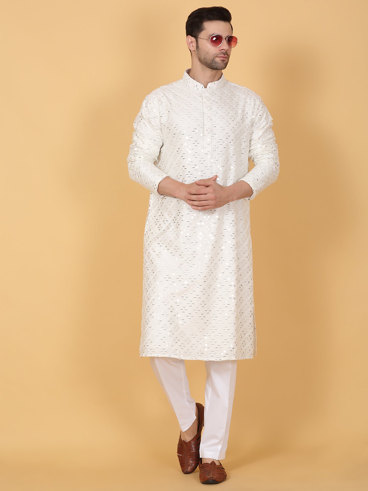 Mirror Embroidered Barfi Work Kurta Set