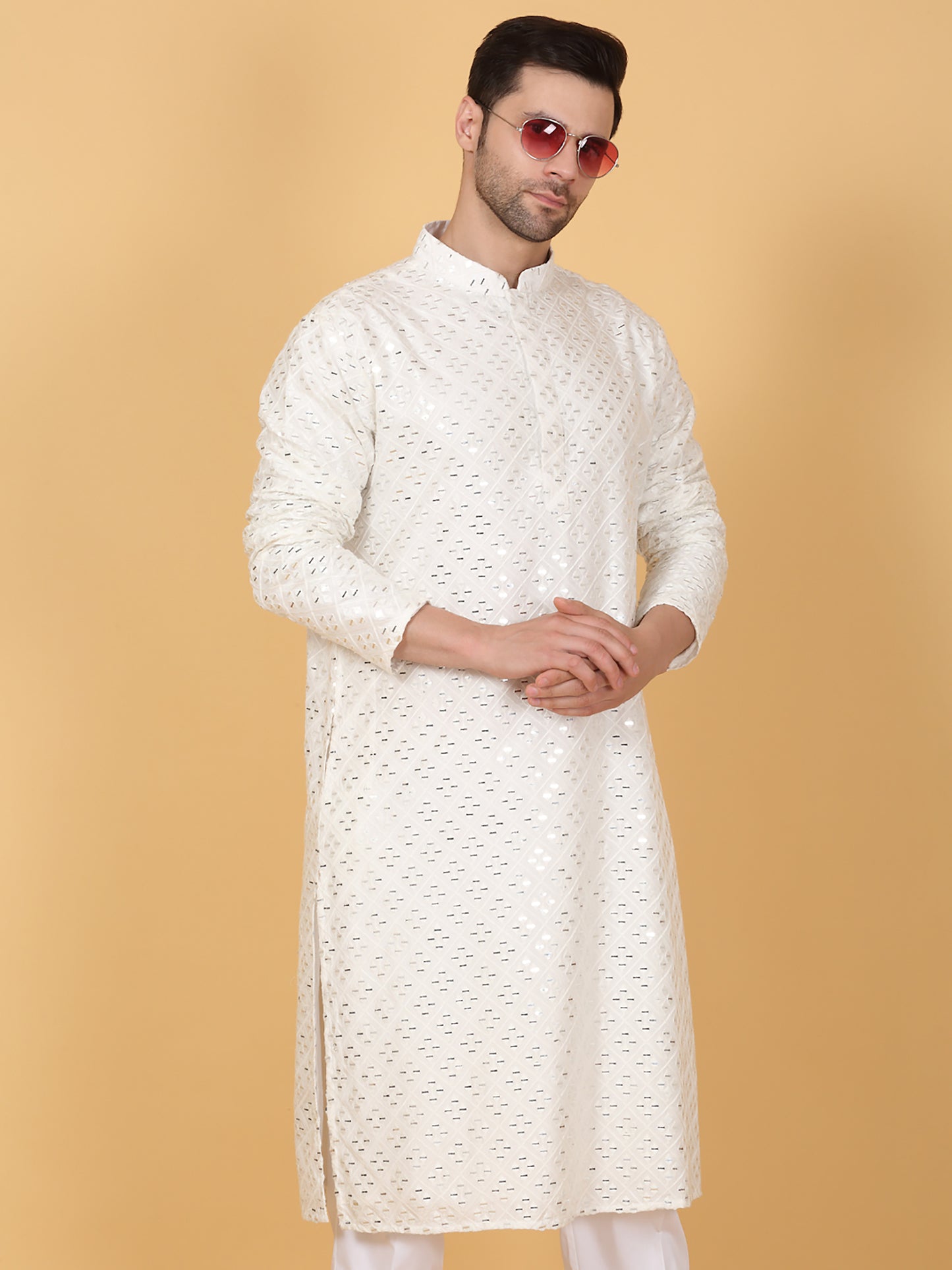 Mirror Embroidered Barfi Work Kurta Set