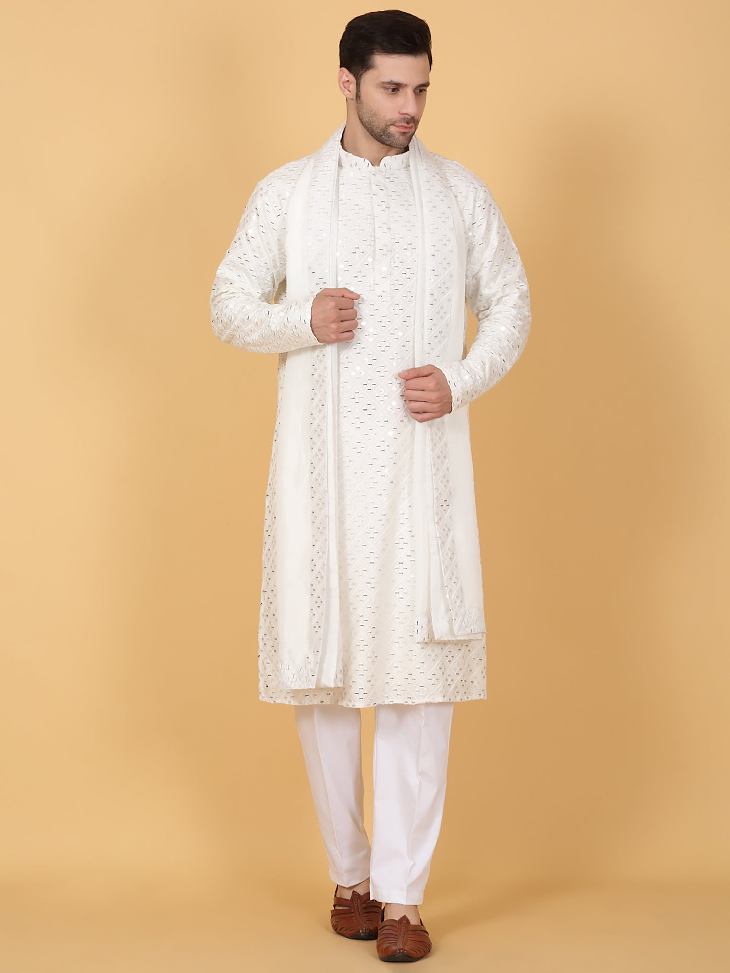 Mirror Embroidered Barfi Work Kurta Set