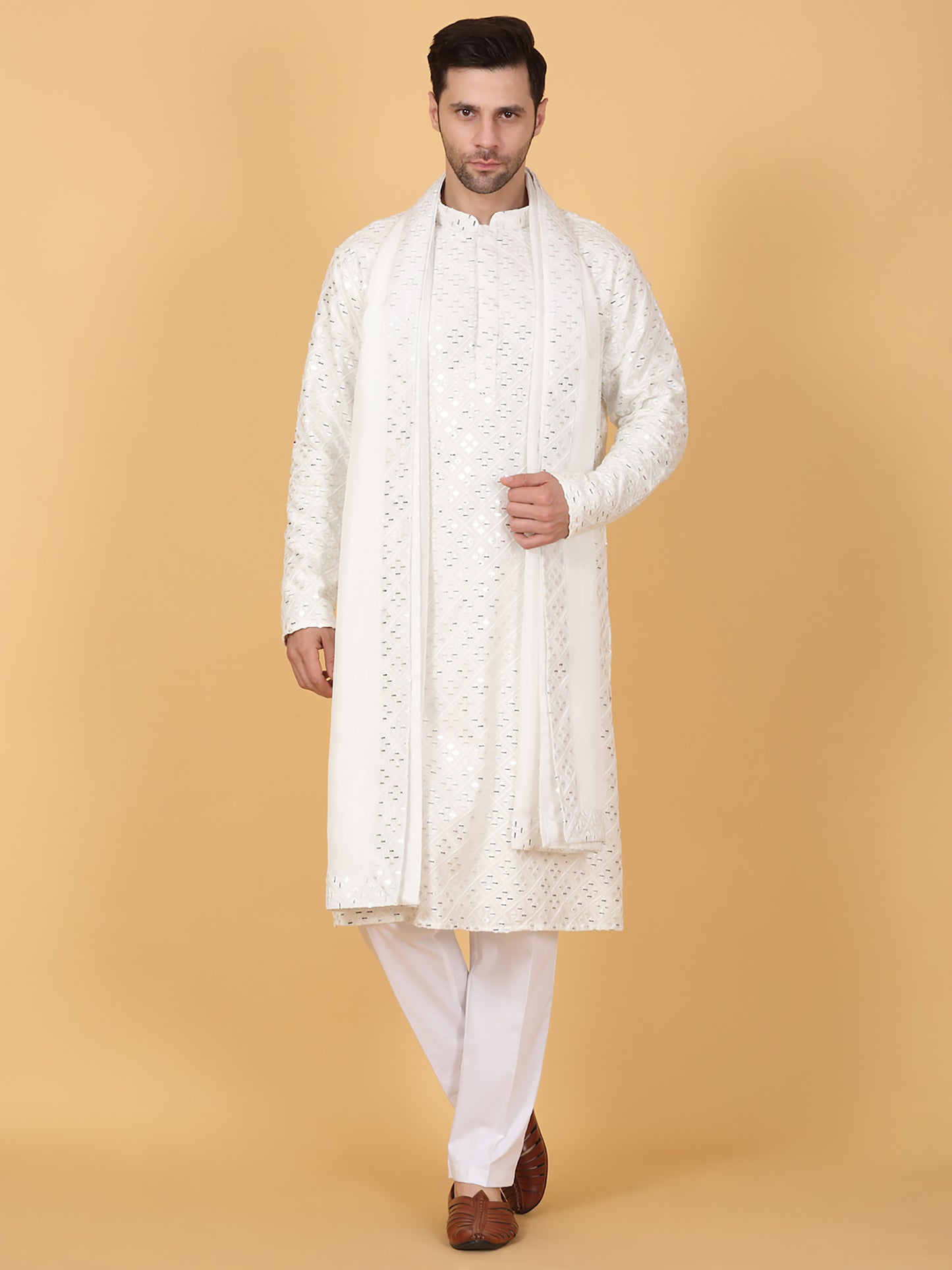 Mirror Embroidered Barfi Work Kurta Set