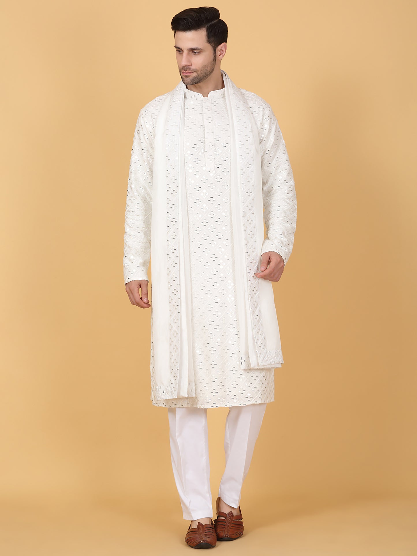 Mirror Embroidered Barfi Work Kurta Set