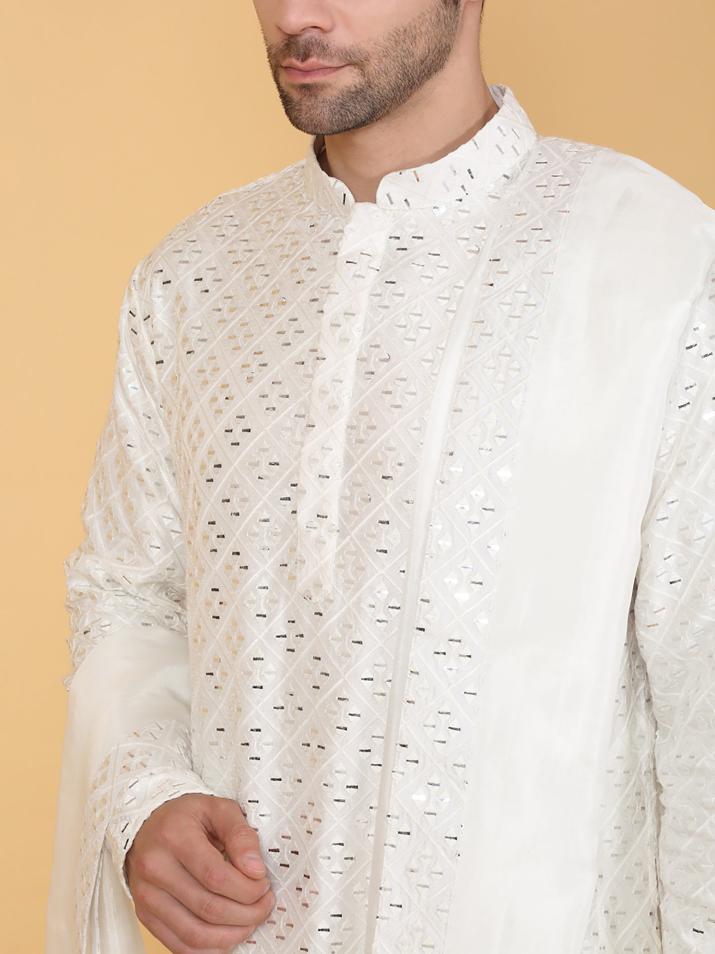 Mirror Embroidered Barfi Work Kurta Set